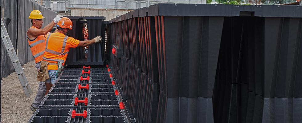 Geoplast Aquabox element on construction site